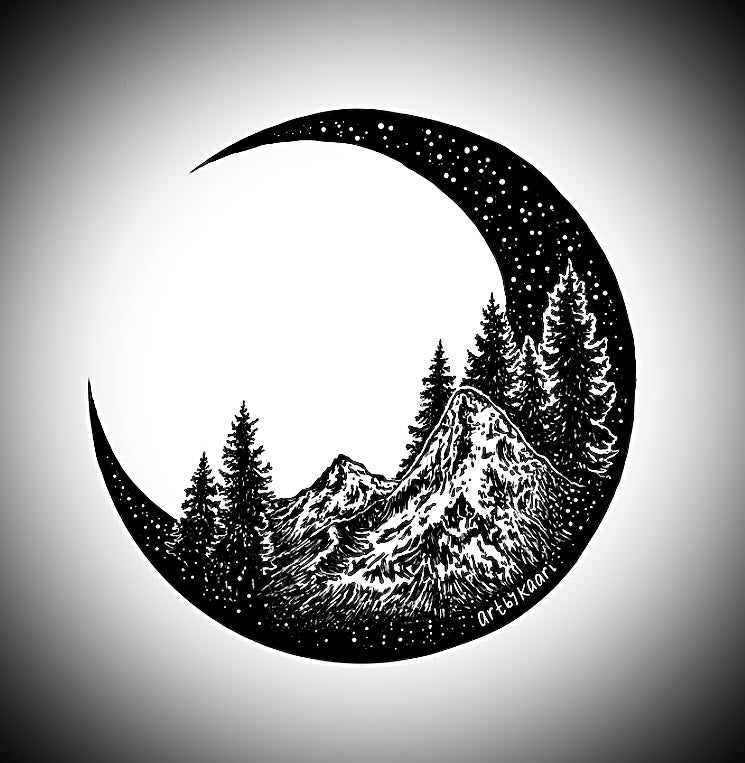 Print-Mountain & Forest Crescent Moon