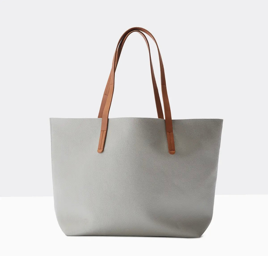 Tote Bag-Gray Vegan Leather
