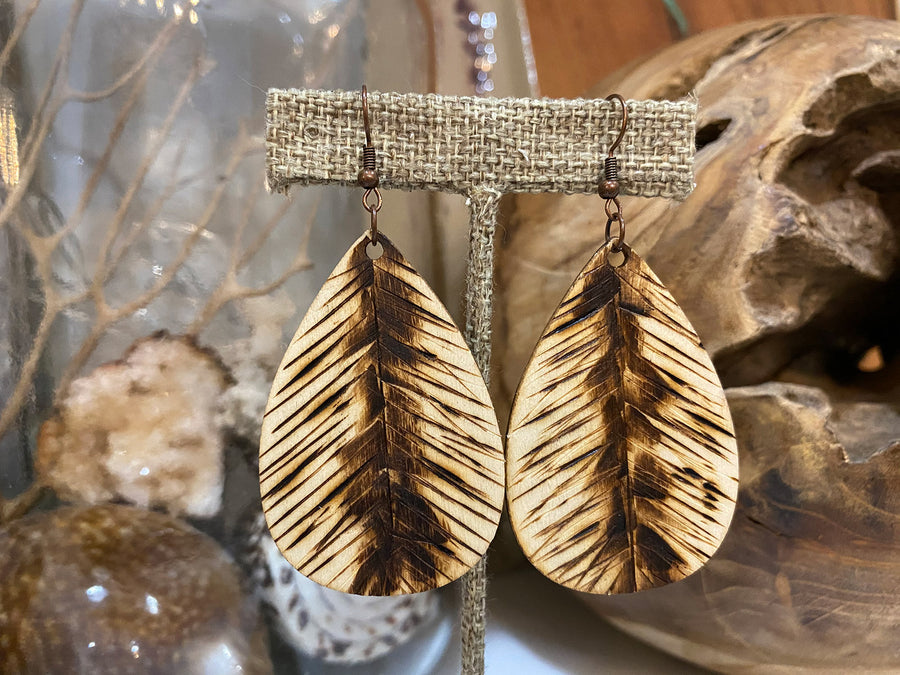 Earrings-Wood Burned Natural Design